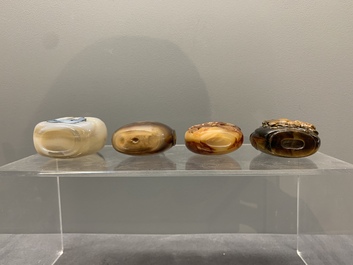 A collection of 16 Chinese precious stone snuff bottles, 19/20th C.