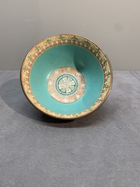 Three Chinese black-ground Bencharong bowls for the Thai market, 19th C.