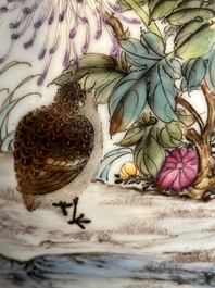 A Chinese famille rose 'quails' 'hu' vase, signed Xiong Mengting 熊夢亭, dated 1969