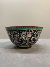 A rare Chinese black-ground Bencharong bowl for the Thai market, 19th C.