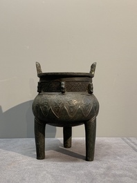 Two Chinese archaistic bronze censers, one with cover, 'ding 鼎', Song/Yuan