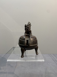 Two Chinese archaistic miniature bronze censers, one with cover, 'ding 鼎', Song