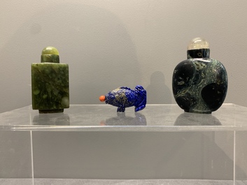 A collection of 13 Chinese precious stone snuff bottles, Guangxu mark, 19/20th C.