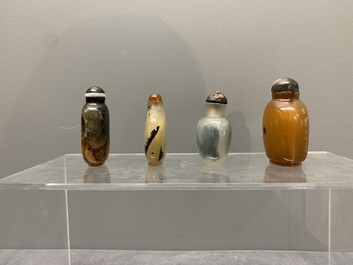 A collection of 16 Chinese precious stone snuff bottles, 19/20th C.