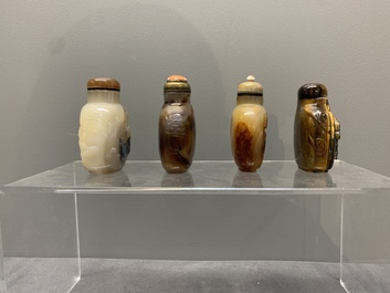 A collection of 16 Chinese precious stone snuff bottles, 19/20th C.