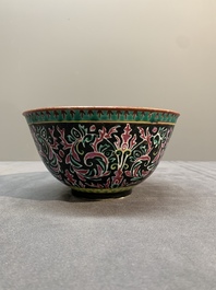 A rare Chinese black-ground Bencharong bowl for the Thai market, 19th C.