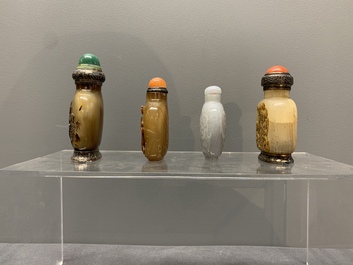 A collection of 16 Chinese precious stone snuff bottles, 19/20th C.