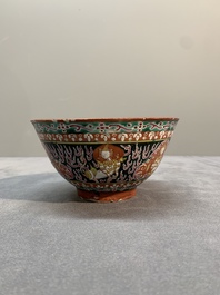Three Chinese black-ground Bencharong bowls for the Thai market, 19th C.
