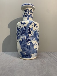 A Chinese blue and white vase with birds among flowering branches, 19th C.