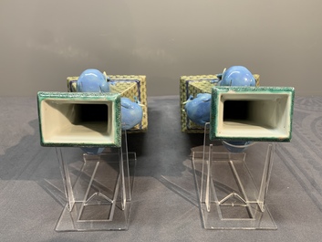 A pair of rectangular Chinese famille verte 'elephant' vases, 19th C.