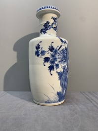 A Chinese blue and white vase with birds among flowering branches, 19th C.