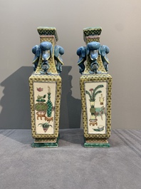 A pair of rectangular Chinese famille verte 'elephant' vases, 19th C.