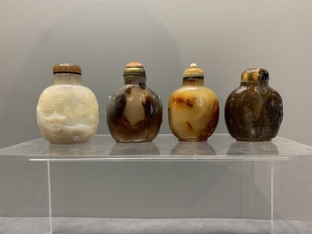 A collection of 16 Chinese precious stone snuff bottles, 19/20th C.