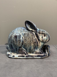 A Chinese Shiwan flamb&eacute; group of two rabbits, Cao Wenxuan 曹文選 and Jing De Zhen Zhi 景德鎮制 seal marks, 1st half 20th C.