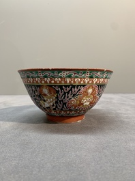 Three Chinese black-ground Bencharong bowls for the Thai market, 19th C.