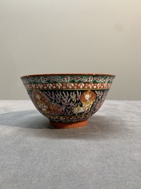 Three Chinese black-ground Bencharong bowls for the Thai market, 19th C.
