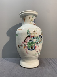 A Chinese famille rose 'warriors on horseback' vase, 18/19th C.