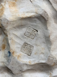A Chinese Shiwan flamb&eacute; group of two rabbits, Cao Wenxuan 曹文選 and Jing De Zhen Zhi 景德鎮制 seal marks, 1st half 20th C.