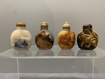 A collection of 16 Chinese precious stone snuff bottles, 19/20th C.