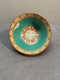 Three Chinese black-ground Bencharong bowls for the Thai market, 19th C.