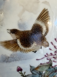 A Chinese famille rose 'quails' 'hu' vase, signed Xiong Mengting 熊夢亭, dated 1969