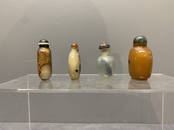 A collection of 16 Chinese precious stone snuff bottles, 19/20th C.