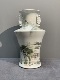 A Chinese famille rose vase, Qianlong and Shinian 世寧 mark, 20th C., and a qianjiang cai vase, signed Ren Huanzhang 任煥章, dated 1942