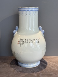 A Chinese famille rose 'quails' 'hu' vase, signed Xiong Mengting 熊夢亭, dated 1969