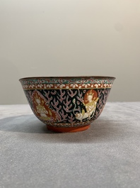 Three Chinese black-ground Bencharong bowls for the Thai market, 19th C.