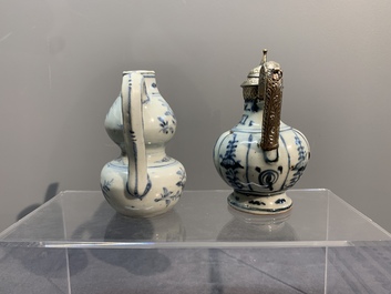Two Chinese blue and white bowls, two jarlets and two ewers, Ming