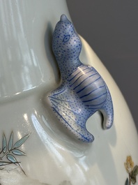 A Chinese famille rose 'quails' 'hu' vase, signed Xiong Mengting 熊夢亭, dated 1969