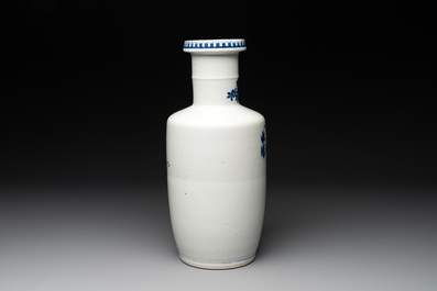 A Chinese blue and white vase with birds among flowering branches, 19th C.