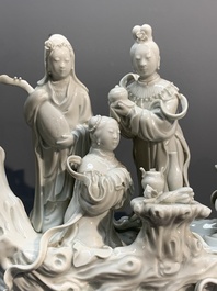 A Chinese Dehua blanc de Chine group of female immortals on a boat, Republic