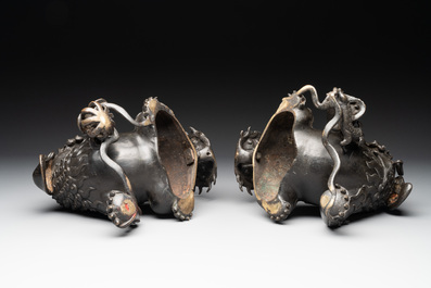 A pair of fine Chinese bronze Buddhist lions, 17/18th C.