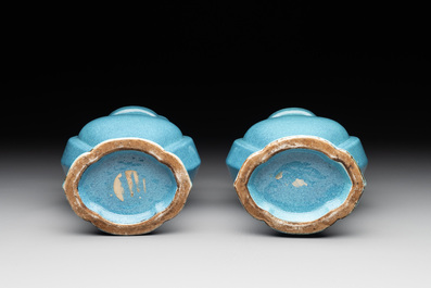 A pair of Chinese robin's egg-glazed vases with 'elephant' handles, 19th C.