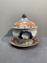 A Chinese Imari-style 'Parasol Ladies' tureen and stand after Cornelis Pronk, Qianlong, ca. 1740