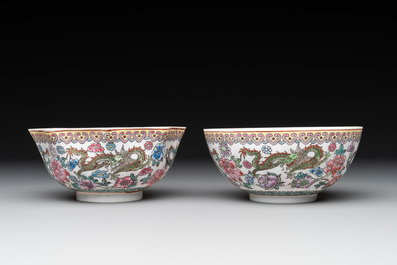A varied collection of eight Chinese famille rose eggshell bowls, Jingdezhen mark, 20th C.