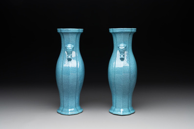 A pair of Chinese robin's egg-glazed vases with 'elephant' handles, 19th C.