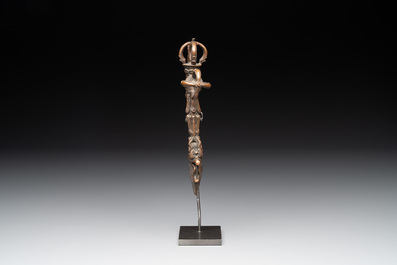 A Tibetan bronze and cast iron ritual dagger or 'phurba', 18/19th C.