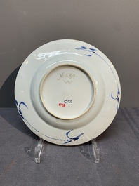 Two Chinese blue and white 'floral' plates with Johanneum Marks, ex-collection of August the Strong, Kangxi/Yongzheng