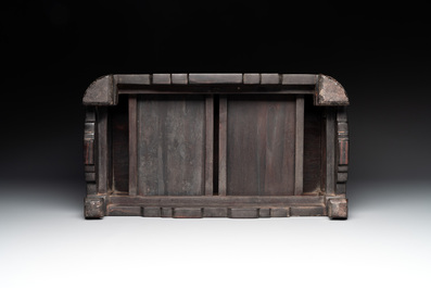 A Chinese zitan wood 'duo bao ge' cabinet of curiosities with carved floral design, 19th C.