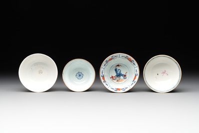 A collection of 12 pieces Chinese famille rose, vert and Imari-style cups and saucers, Yongzheng/Qianlong