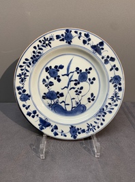 Two Chinese blue and white 'floral' plates with Johanneum Marks, ex-collection of August the Strong, Kangxi/Yongzheng
