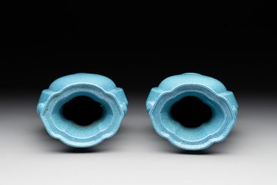 A pair of Chinese robin's egg-glazed vases with 'elephant' handles, 19th C.