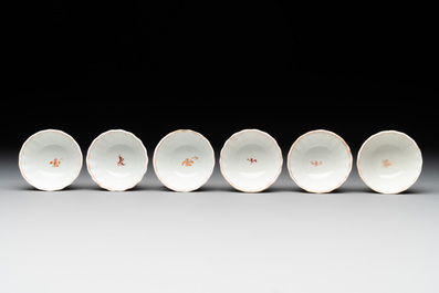Six Chinese Canton famille rose 'mandarin subject' cups and ten saucers, Qianlong