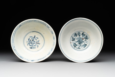 Two Chinese blue and white bowls, two jarlets and two ewers, Ming
