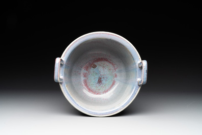 A Chinese flamb&eacute;-glazed tripod censer, 'ding 鼎', 18/19th C.