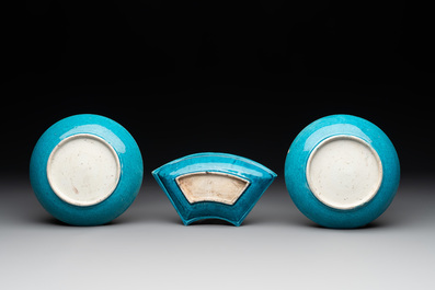 A collection of five Chinese turquoise-glazed wares, 18th C.