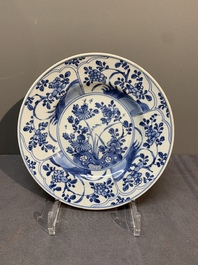 Two Chinese blue and white 'floral' plates with Johanneum Marks, ex-collection of August the Strong, Kangxi/Yongzheng