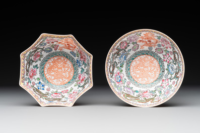 A varied collection of eight Chinese famille rose eggshell bowls, Jingdezhen mark, 20th C.